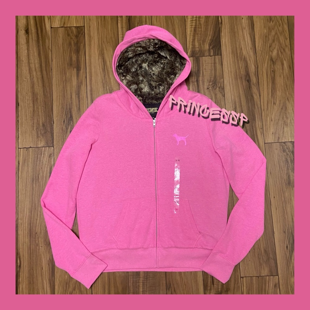 RARE PINK VS BLING FULL ZIP FUR LINED HOODIE COAT JACKET - Picture 5 of 9